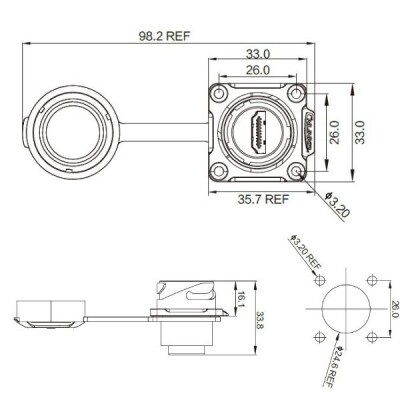 DH-24-J/HDMI2/213/SX-43-403 Waterproof HDMI Connector - Female - 2