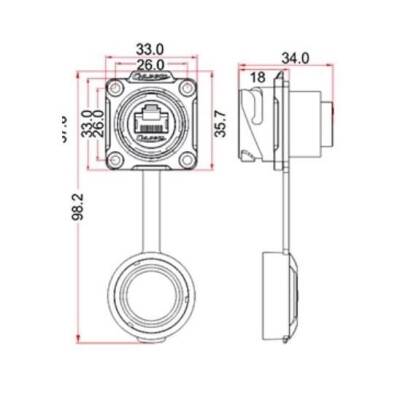 DH-24-J/RJ45/213/SX-43-401 Su Geçirmez Ethernet Konnektörü - Dişi - 2