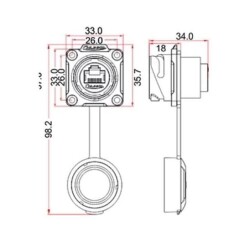 DH-24-J/RJ45/213/SX-43-401 Waterproof Ethernet Connector - Female - 2