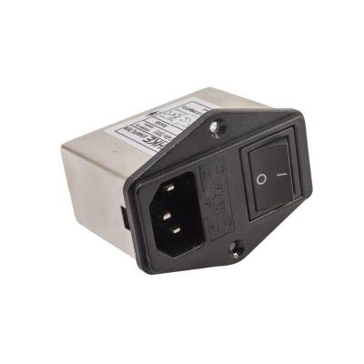 EMI Filter 6A Switched Male Power Socket - With Fuse Holder - 3