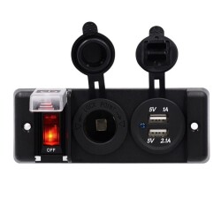 Female Cigarette Lighter Socket 2x5V USB Switch Panel with Voltage Indicator and Reset Key 