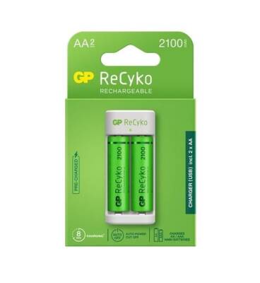 GP 2 Pack 2100mAh AA Rechargeable Battery + USB Battery Charger - 1