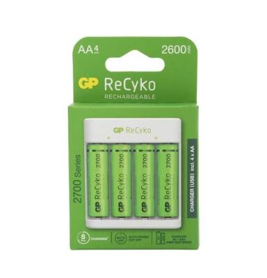 GP ReCyko+ 4'lü 2700mAh AA Şarj Edilebilir Pil + USB Pil Şarj Cihazı - 1