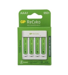 GP ReCyko+ 4 Packs 950mAh AAA Rechargeable Batteries + USB Battery Charger 