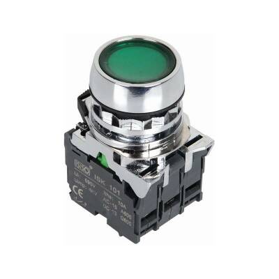 ISM-BW33M5 220V Illuminated Spring Metal Button - Green - 1