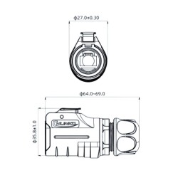 LP-20-C/RJ45/015/PE-42-001 Waterproof Ethernet Connector - Male - 2