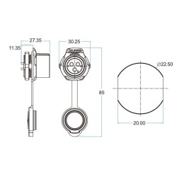 LP-20-J02SX-03-101 2-Pin Su Geçirmez Konnektör - Dişi - 2