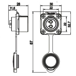 LP-20-J02SX-03-401 2-Pin Su Geçirmez Konnektör - Dişi - 2