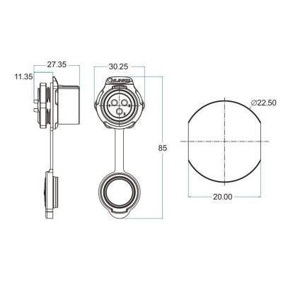 LP-20-J03SX-03-101 3-Pin Su Geçirmez Konnektör - Dişi - 2