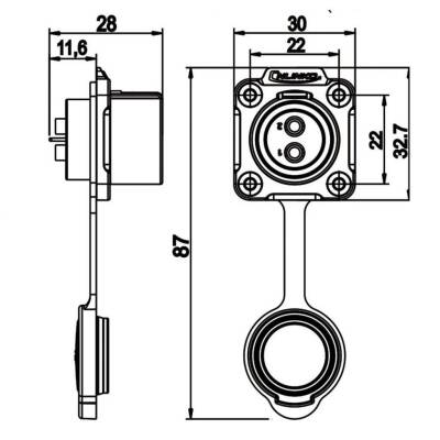 LP-20-J03SX-03-401 3-Pin Su Geçirmez Konnektör - Dişi - 2