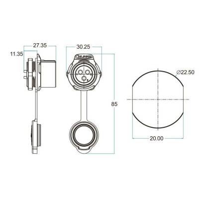 LP-20-J09SX-03-101 9-Pin Waterproof Connector - Female - 2