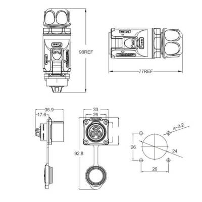 LP-24-C03PE-01-001 3-Pin Waterproof Connector - Male - 2