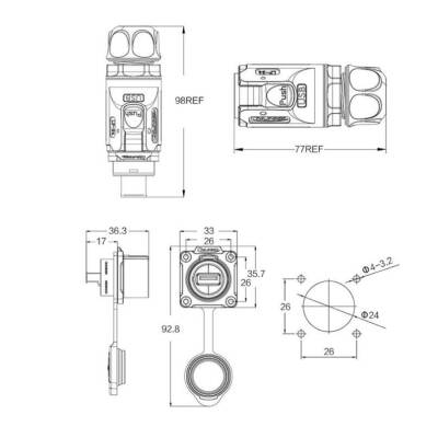 LP24-USB3-MP-MP-0D5M-001 Waterproof Data Connector - Male - 3