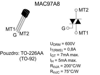 MAC97A8 - TO92 0.6A 600V Triyak - 2