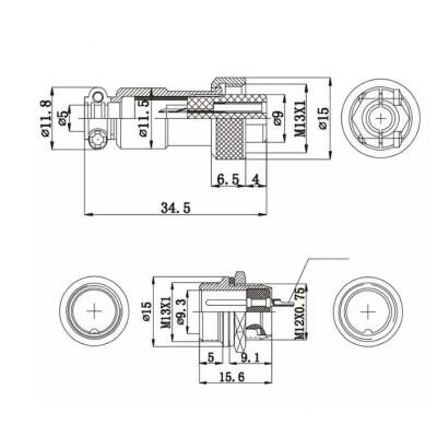 Mike Connector 3-Pin 12mm - Female - 2