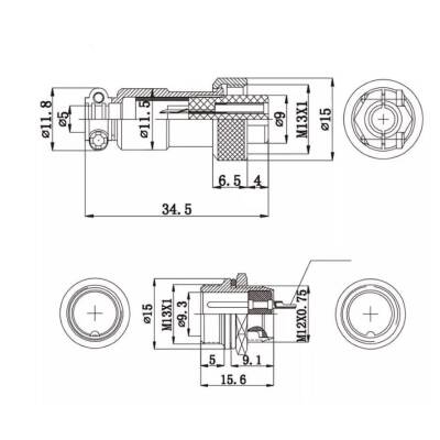 Mike Connector 6-Pin 12mm - Female - 2