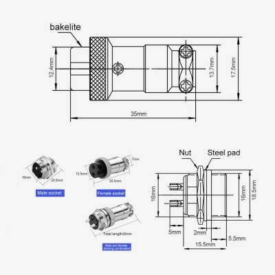 Mike Connector 6-Pin 16mm - Female - 2