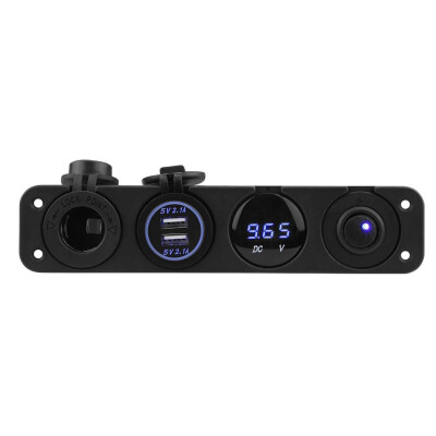 ON-OFF Blue Dot Switch 2x5V USB Cigarette Lighter and Voltage Indicator Marine Panel - 1