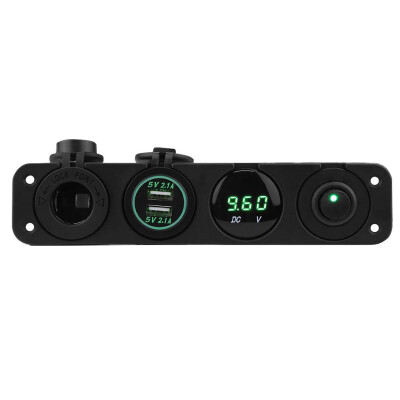 ON-OFF Green Dot Switch 2x5V USB Cigarette Lighter and Voltage Indicator Marine Panel - 1