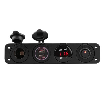 ON-OFF Red Dot Switch 2x5V USB Cigarette Lighter and Voltage Indicator Marine Panel - 1