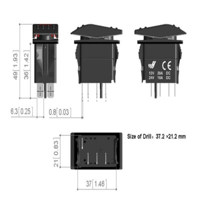 ON-OFF Red Light Switch 5-Pin 12V-24V - Horn - 3