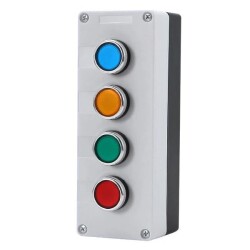 Quadruple Push Button Box - Red / Green / Yellow / Blue 