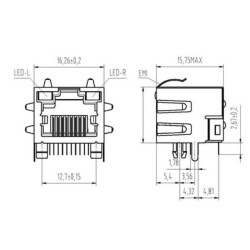 RJ45 8P8C Işıklı Dişi Ethernet Konnektörü - PCB Tipi - 2