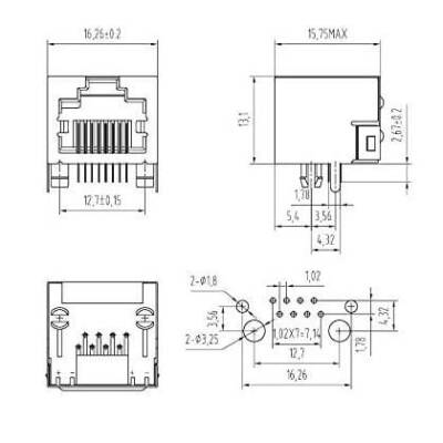 RJ45 Female Ethernet Connector - PCB Type 16x16x13mm - 4