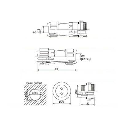 SD20 2 Pin 20mm Su Geçirmez Konnektör Takımı - 2