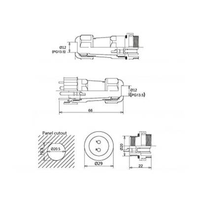 SD20 5 Pin 20mm Su Geçirmez Konnektör Takımı - 2