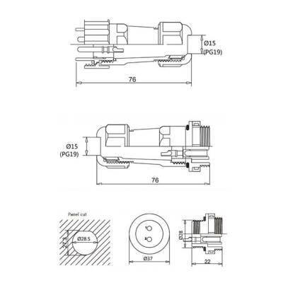 SD28 4 Pin 28mm Su Geçirmez Konnektör Takımı - 2