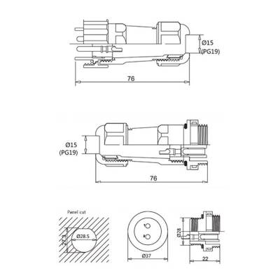 SD28 6 Pin 28mm Waterproof Connector Kit - 2