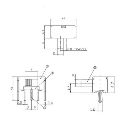 SK-12D07 2 Position 3-Pin Slide Switch - 90 Degrees - 2