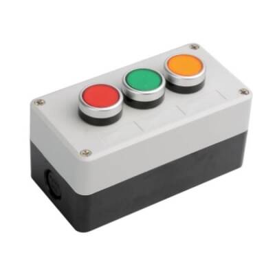 Triple Push Button Box - Red / Green / Yellow - 1