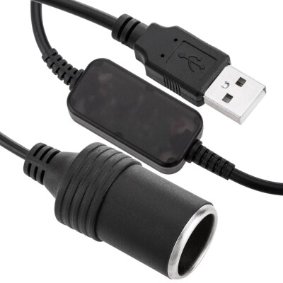 USB 5V to 12V Female Car Cigarette Lighter Socket Converter - 1m Cable - 2