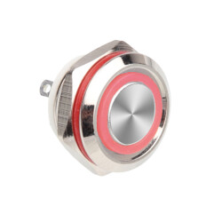 WD12C1-Pin-P1-E 12mm Flat Spring Illuminated Metal Button - Red 