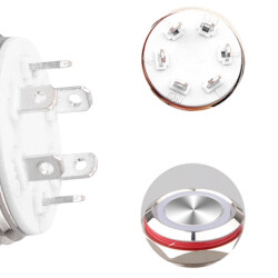 WD12C1-Pin-P1-E 12mm Flat Spring Illuminated Metal Button - White - 3