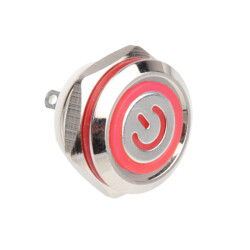 WD12C1-Pin-P1-EC 12mm Flat Spring Illuminated Metal Button - Red 