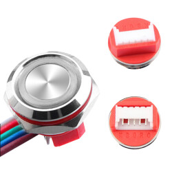 WD12C1-Wired-P1-E 12mm Flat RGB Illuminated Metal Button - Wired - 3