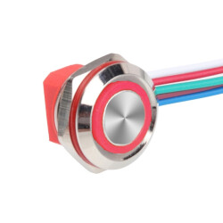 WD12C1-Wired-P1-E 12mm Flat Spring Red Illuminated Metal Button - Wired 