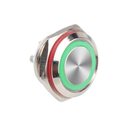 WD16C1-Pin-P1-E 16mm Flat Spring Illuminated Metal Button - Green 