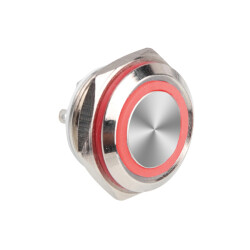 WD16C1-Pin-P1-E 16mm Flat Spring Illuminated Metal Button - Red 