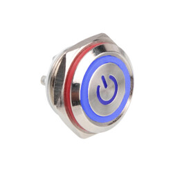 WD16C1-Pin-P1-EC 16mm Flat Spring Illuminated Metal Button - Blue 