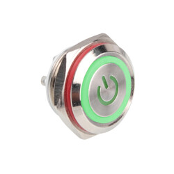 WD16C1-Pin-P1-EC 16mm Flat Spring Illuminated Metal Button - Green 