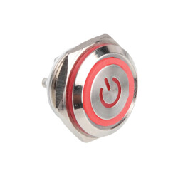 WD16C1-Pin-P1-EC 16mm Flat Spring Illuminated Metal Button - Red 