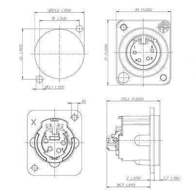 XLR Connector Panel Type Female - 3 Pin - 3