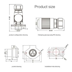 YA-20-C03PE-01-001 3-Pin Waterproof Connector - Male - 2