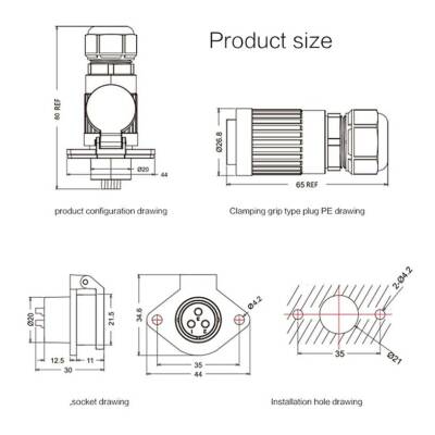 YA-20-C03PE-01-001 3-Pin Waterproof Connector - Male - 2