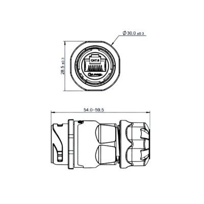 YM-20-J/RJ45/213/PP-42-001 Waterproof Ethernet Connector - Female - 2