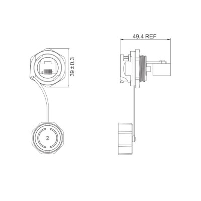 YT-RJ45-JSX-01-001 Waterproof Ethernet Connector - Female - 3